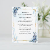 Blauw rustieke bloemige elegante 'Save the Date' RSVP Kaartje (Staand voorkant)