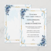 Blauw rustieke bloemige elegante 'Save the Date' RSVP Kaartje (Voorkant / Achterkant)