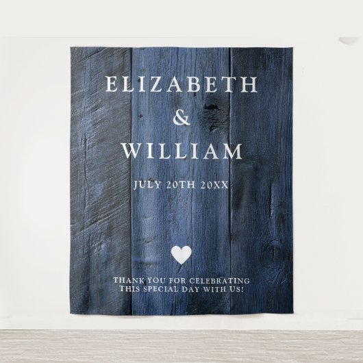 Blauw Rustieke Boho Schuur Hout Foto Booth Achterg Wandkleed (Voorkant)