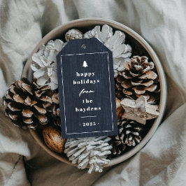 Blauw rustieke boom houtnerf kerstcadeaukaart cadeaulabel