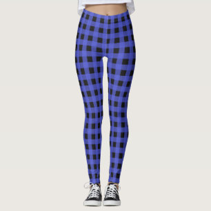 Blauw rustieke buffelplaid houtvester ruit leggings