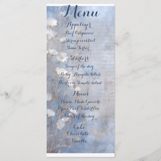 Blauw rustieke diner menu (Voorkant)
