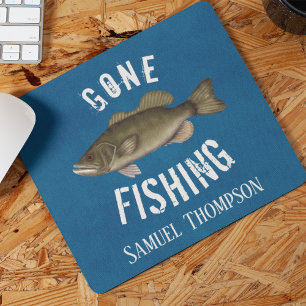 Blauw Rustieke Gone Fishing Custom Muismat