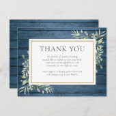 Blauw rustieke groene begrafenis viering van het l bedankkaart (Voorkant / Achterkant)