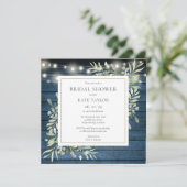 Blauw rustieke groene foto QR-code bruidsuitnodigi Kaart (Staand voorkant)