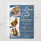 Blauw Rustieke Houten Foto Collage Agenda Trouw Save The Date (Voorkant)