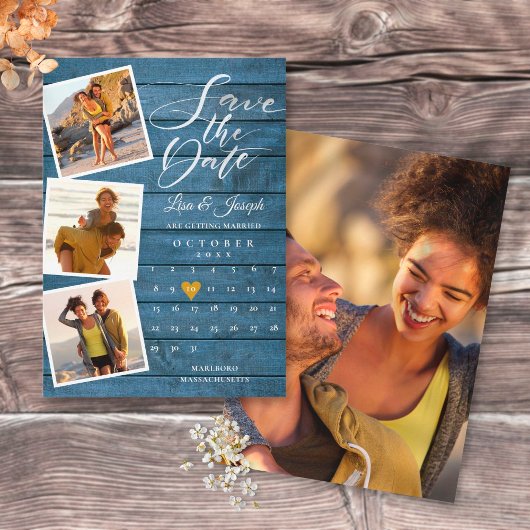 Blauw Rustieke Houten Foto Collage Agenda Trouw Save The Date