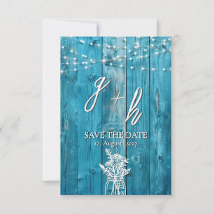 Blauw Rustieke Houten Slingerlichten Save the Date