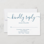 Blauw Rustieke Houten Slingerlichten Script Bruilo RSVP Kaartje (Voorkant)
