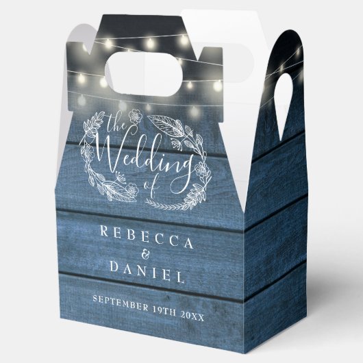 Blauw Rustieke Houten Slingerlichtjes Bloem Bruilo Bedankdoosjes (Geopend)