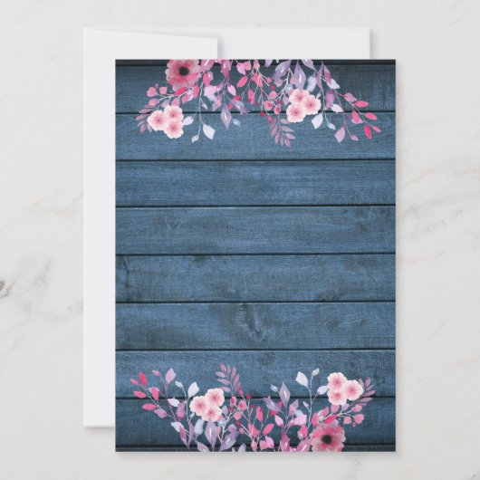 Blauw Rustieke Houten Slingerlichtjes Bloem Bruilo Kaart (Achterkant)