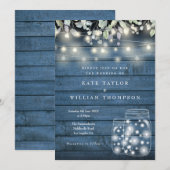 Blauw Rustieke Houten Slingerlichtjes Metselwerkpo Kaart (Voorkant / Achterkant)