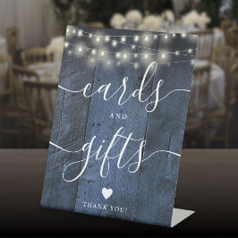 Blauw rustieke houten touwtje verlicht Kaarten en  Reclamebord Met Voetstuk