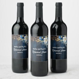 Blauw Rustieke Houten Witte Bloemige Oefen Diners Wijn Etiket