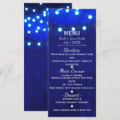 Blauw Rustieke Kerstverlichting Elegant Trouwmenu Menu (Voorkant / Achterkant)