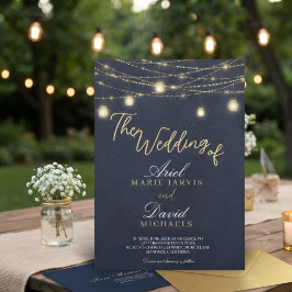 Blauw Rustieke Kerstverlichting Romantische Trouwf Kaart