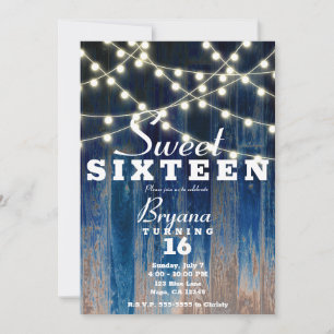 Blauw Rustieke Kust Schuur Hout & Lichten Sweet 16 Kaart