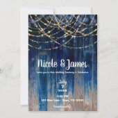 Blauw Rustieke Kustschuur Hout Bokeh Light Wedding Kaart (Voorkant)