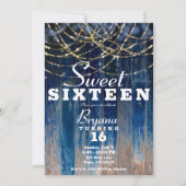 Blauw Rustieke Kustschuur Hout Bokeh Sweet 16 Kaart (Voorkant)