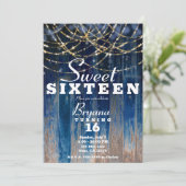 Blauw Rustieke Kustschuur Hout Bokeh Sweet 16 Kaart (Staand voorkant)