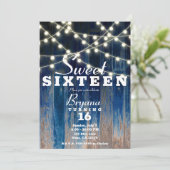 Blauw Rustieke Kustschuur Hout & Lights Sweet 16 Kaart (Staand voorkant)