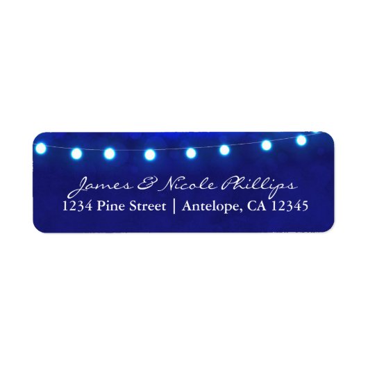 Blauw rustieke nacht slingerlicht adreslabels etiket (Voorkant)