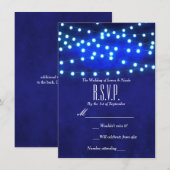 Blauw rustieke nacht slingerlichten bruiloft RSVP Kaart (Voorkant / Achterkant)