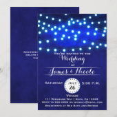 Blauw rustieke nacht slingerlichten bruiloft uitno kaart (Voorkant / Achterkant)