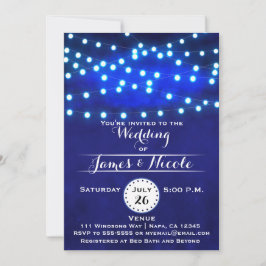 Blauw rustieke nacht slingerlichten huwelijksuitno kaart
