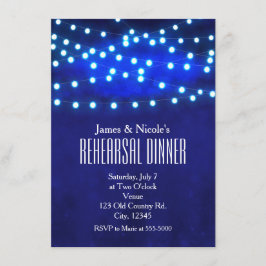 Blauw rustieke nacht slingerlichten repetitiediner kaart