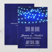 Blauw rustieke nacht slingerlichten save the date  (Voorkant / Achterkant)