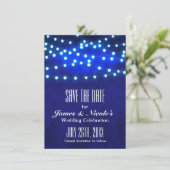 Blauw rustieke nacht slingerlichten save the date  (Staand voorkant)