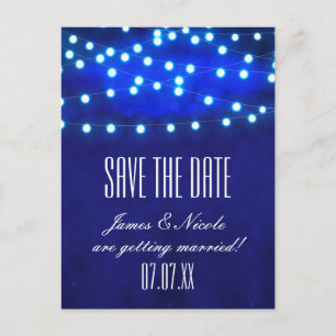 Blauw rustieke nacht String Lights Save Date Brief Aankondigingskaart