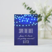 Blauw rustieke nacht String Lights Save Date Brief Aankondigingskaart (Staand voorkant)
