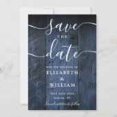 Blauw rustieke schuur hout boho chic foto bruiloft save the date (Voorkant)