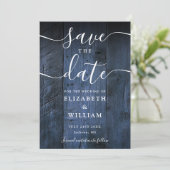 Blauw rustieke schuur hout boho chic foto bruiloft save the date (Staand voorkant)