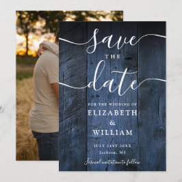 Blauw rustieke schuur hout boho chic foto bruiloft save the date