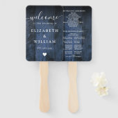 Blauw Rustieke Schuur Hout Boho Wedding Programma Handwaaier (Voorkant en achterkant)