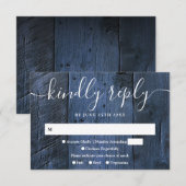 Blauw Rustieke Schuur Hout Boho Westerne bruiloft RSVP Kaartje (Voorkant / Achterkant)