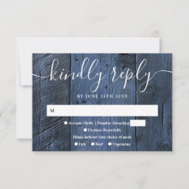 Blauw rustieke schuur hout boho westerse trouw RSVP kaartje