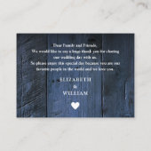 Blauw Rustieke Schuur Hout bruiloft Dank u Plaatskaartje (Achterkant)