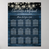 Blauw rustieke slingerlichten bruiloft zitplaatsin poster (Voorkant)