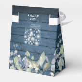 Blauw Rustieke Slingerlichten Groene Bladeren Brui Bedankdoosjes (Achterkant)