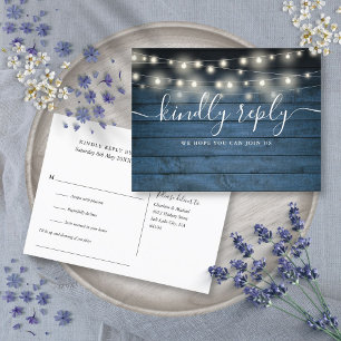 Blauw Rustieke Slingerlichten Liedverzoek RSVP Uitnodiging Briefkaart