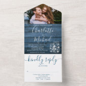 Blauw Rustieke Slingerlichten Metselpotten Foto Br All In One Uitnodiging (Binnen)