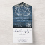 Blauw rustieke slingerlichten metsonte Mason Jar b All In One Uitnodiging (Binnen)