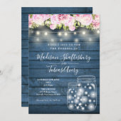 Blauw rustieke slingerlichten metsonteel bloemstuk kaart (Voorkant / Achterkant)