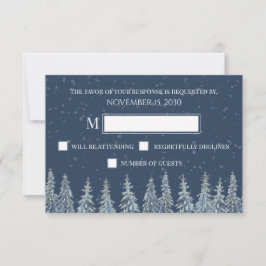 Blauw rustieke winter bos bruiloft RSVP Kaartje