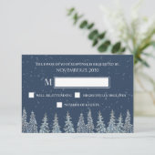 Blauw rustieke winter bos bruiloft RSVP Kaartje (Staand voorkant)