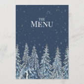 Blauw Rustieke Winter Bos Bruiloftsmenu Menu (Achterkant)
